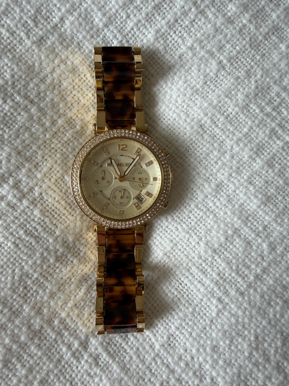 Michael Kors Gold and Tortoiseshell Crystal-Accent Chronograph Watch